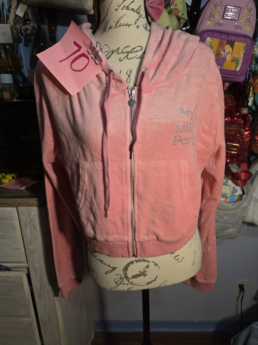 Dolls Kill My Little Pony Pink Velour Cropped Hoodie NWOT Plus Size 1x